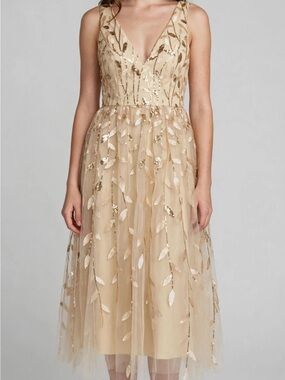 Ever Pretty Gold Embellished V-Neck Midi Dress